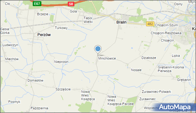 mapa Mnichowice, Mnichowice gmina Bralin na mapie Targeo