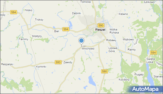 mapa Mnichowo, Mnichowo gmina Reszel na mapie Targeo