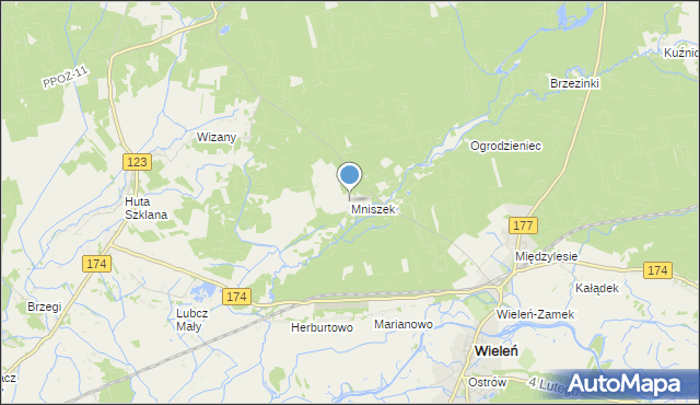 mapa Mniszek, Mniszek gmina Wieleń na mapie Targeo