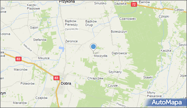 mapa Moczydła, Moczydła gmina Dobra na mapie Targeo