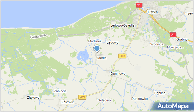 mapa Modła, Modła gmina Ustka na mapie Targeo