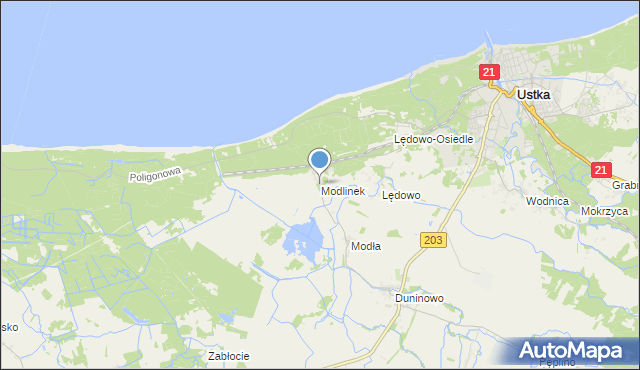 mapa Modlinek, Modlinek gmina Ustka na mapie Targeo