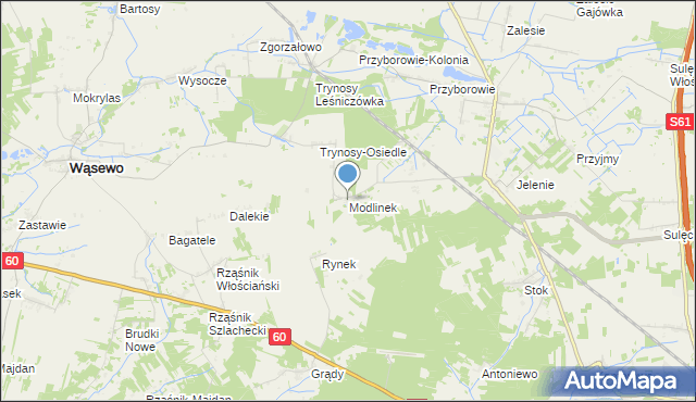 mapa Modlinek, Modlinek gmina Wąsewo na mapie Targeo