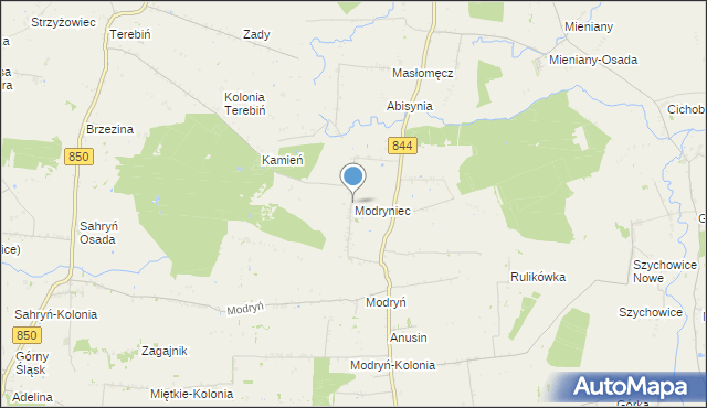 mapa Modryniec, Modryniec na mapie Targeo