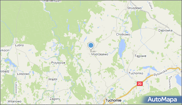 mapa Modrzejewo, Modrzejewo gmina Tuchomie na mapie Targeo