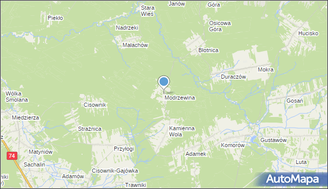mapa Modrzewina, Modrzewina gmina Stąporków na mapie Targeo