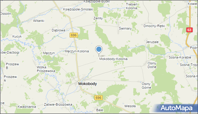 mapa Mokobody-Kolonia, Mokobody-Kolonia na mapie Targeo