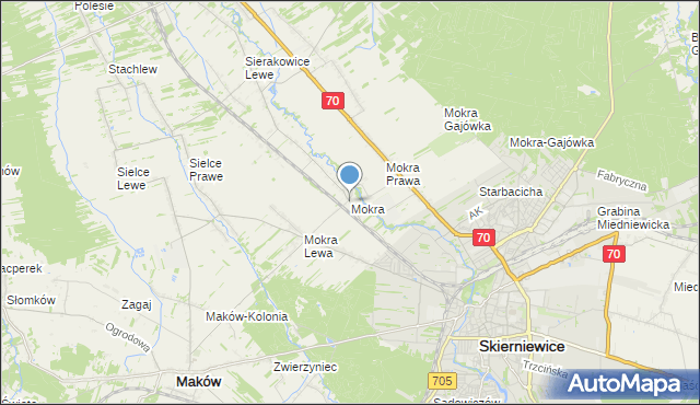 mapa Mokra, Mokra gmina Skierniewice na mapie Targeo