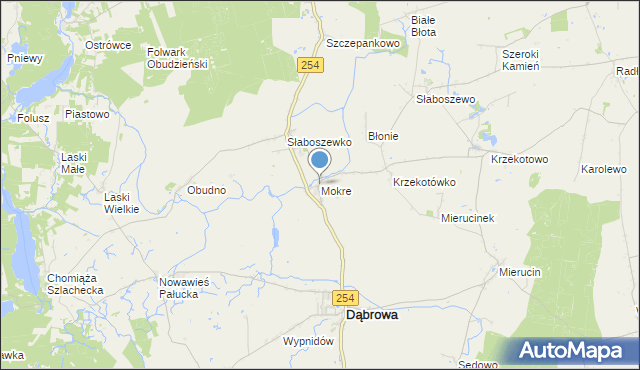 mapa Mokre, Mokre gmina Dąbrowa na mapie Targeo