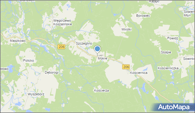mapa Mokre, Mokre gmina Sianów na mapie Targeo