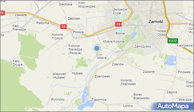 mapa Mokre, Mokre gmina Zamość na mapie Targeo