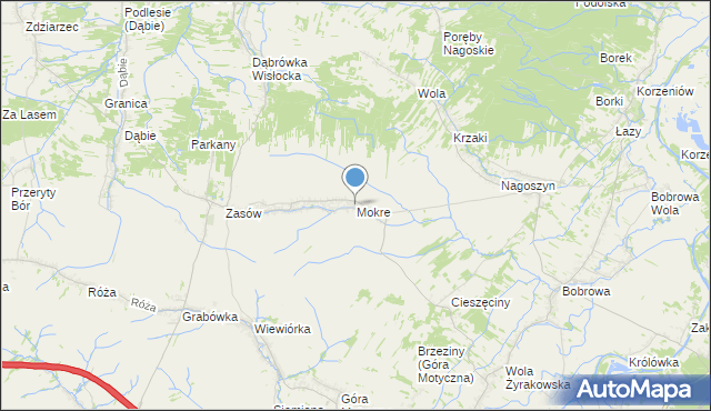 mapa Mokre, Mokre gmina Żyraków na mapie Targeo