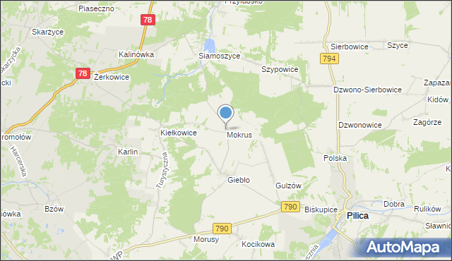 mapa Mokrus, Mokrus gmina Ogrodzieniec na mapie Targeo