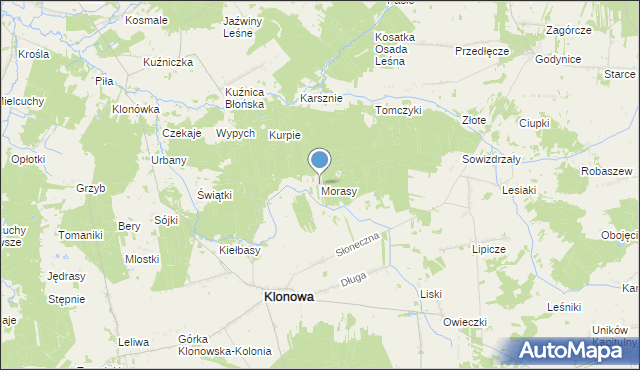 mapa Morasy, Morasy gmina Klonowa na mapie Targeo