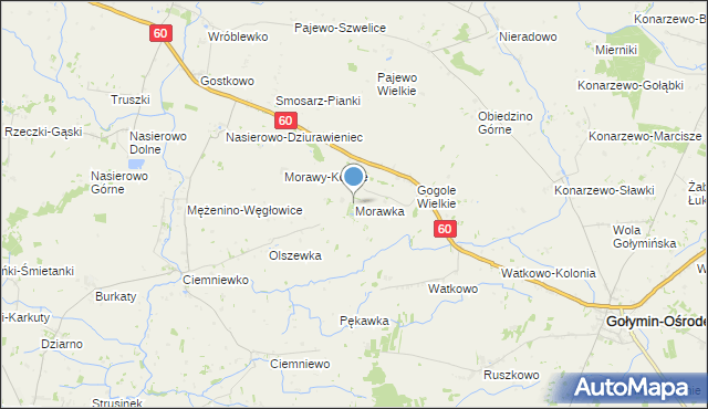 mapa Morawka, Morawka gmina Gołymin-Ośrodek na mapie Targeo