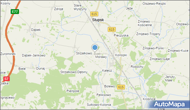 mapa Morawy, Morawy gmina Stupsk na mapie Targeo