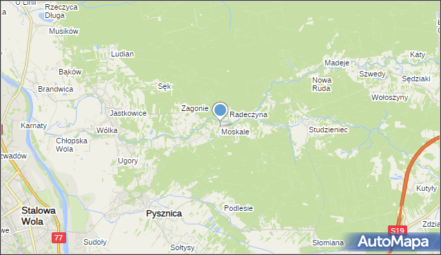 mapa Moskale, Moskale gmina Pysznica na mapie Targeo