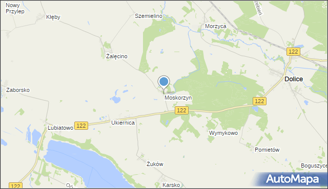 mapa Moskorzyn, Moskorzyn gmina Dolice na mapie Targeo