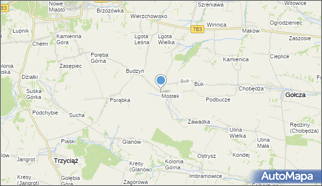 mapa Mostek, Mostek gmina Gołcza na mapie Targeo