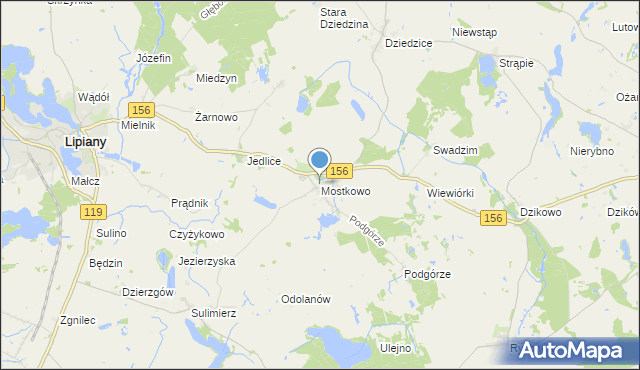 mapa Mostkowo, Mostkowo gmina Barlinek na mapie Targeo