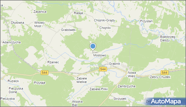 mapa Mostowo, Mostowo gmina Olszewo-Borki na mapie Targeo