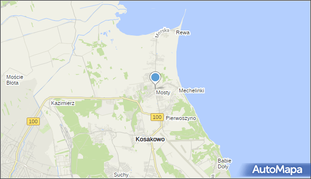 mapa Mosty, Mosty gmina Kosakowo na mapie Targeo