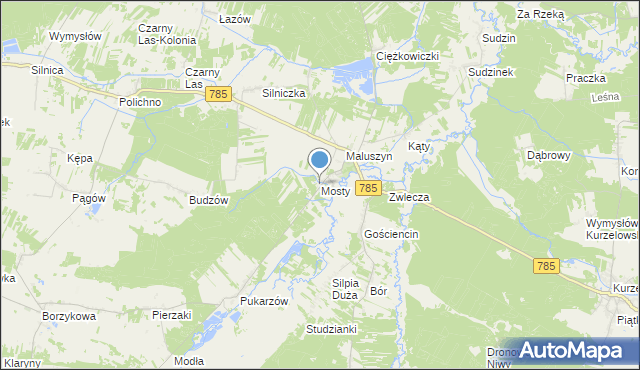 mapa Mosty, Mosty gmina Żytno na mapie Targeo