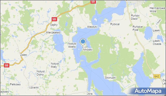 mapa Mrówki, Mrówki gmina Ryn na mapie Targeo