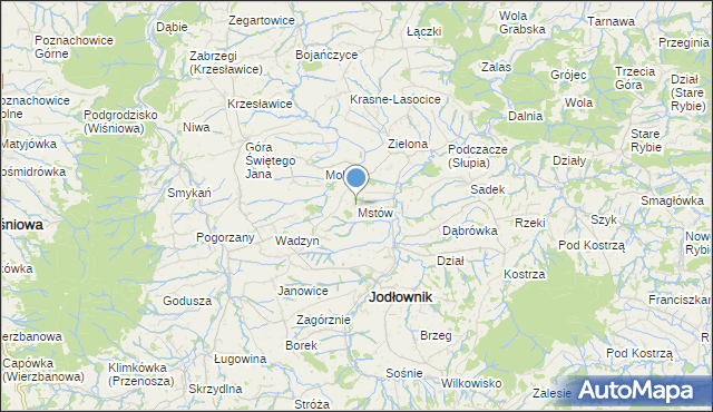 mapa Mstów, Mstów gmina Jodłownik na mapie Targeo