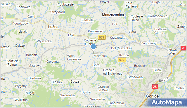 mapa Mszanka, Mszanka gmina Łużna na mapie Targeo