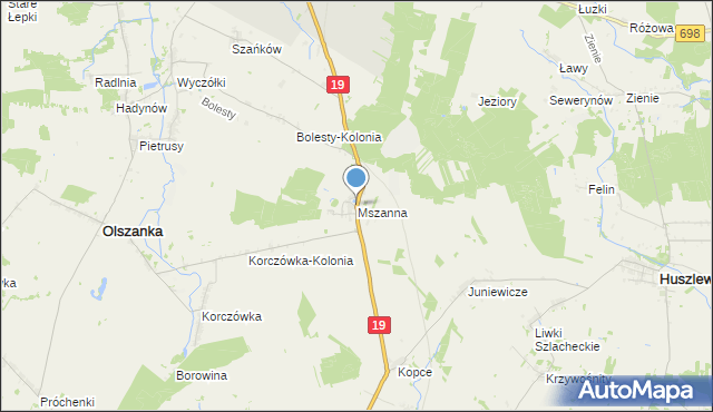 mapa Mszanna, Mszanna gmina Olszanka na mapie Targeo