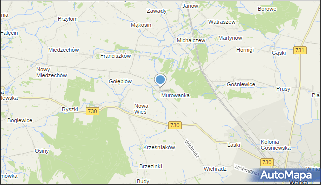 mapa Murowanka, Murowanka gmina Warka na mapie Targeo