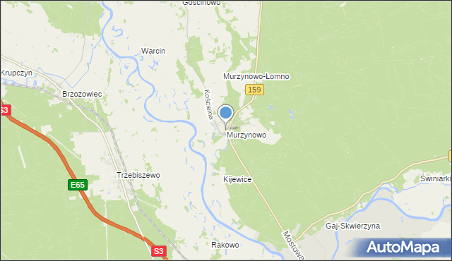 mapa Murzynowo, Murzynowo gmina Skwierzyna na mapie Targeo