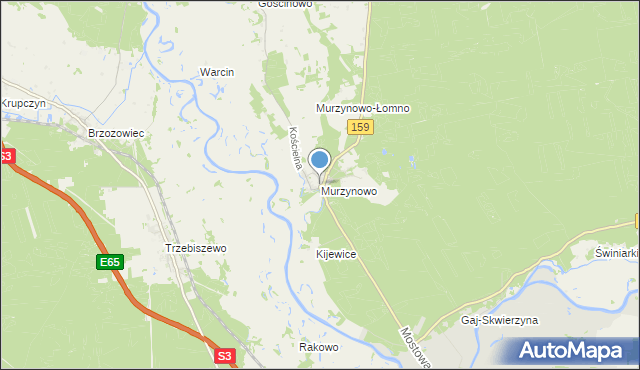 mapa Murzynowo, Murzynowo gmina Skwierzyna na mapie Targeo