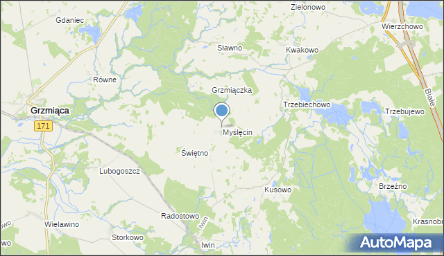 mapa Myślęcin, Myślęcin gmina Szczecinek na mapie Targeo