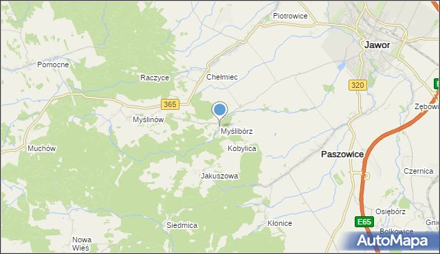 mapa Myślibórz, Myślibórz gmina Paszowice na mapie Targeo