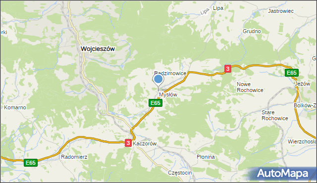 mapa Mysłów, Mysłów gmina Bolków na mapie Targeo