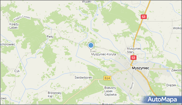 mapa Myszyniec-Koryta, Myszyniec-Koryta na mapie Targeo