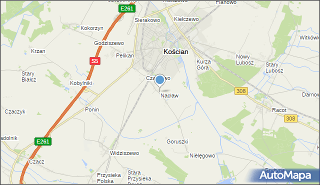 mapa Nacław, Nacław gmina Kościan na mapie Targeo