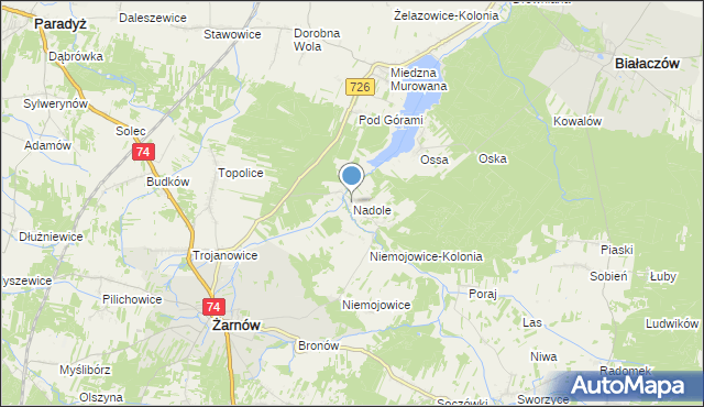 mapa Nadole, Nadole gmina Żarnów na mapie Targeo