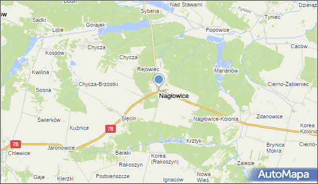 mapa Nagłowice, Nagłowice na mapie Targeo