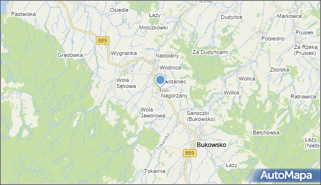 mapa Nagórzany, Nagórzany na mapie Targeo