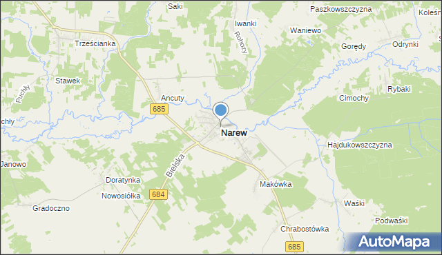 mapa Narew, Narew na mapie Targeo