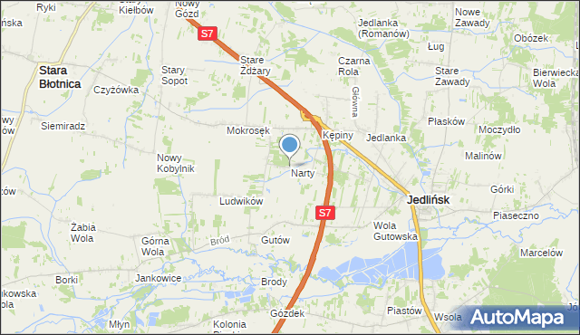 mapa Narty, Narty gmina Jedlińsk na mapie Targeo
