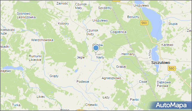 mapa Narty, Narty gmina Rogowo na mapie Targeo