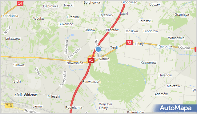 mapa Natolin, Natolin gmina Nowosolna na mapie Targeo