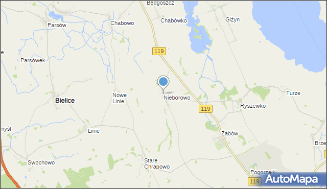 mapa Nieborowo, Nieborowo na mapie Targeo