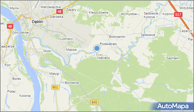 mapa Nieciecz, Nieciecz gmina Puławy na mapie Targeo