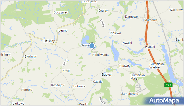 mapa Niedźwiada, Niedźwiada gmina Małdyty na mapie Targeo