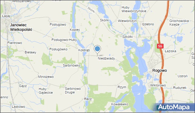 mapa Niedźwiady, Niedźwiady gmina Rogowo na mapie Targeo